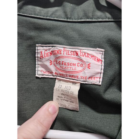 Vintage Filson Dry Tin Jac Shirt MADE IN USA Otter Green Olive Dark CC Jacket M - Picture 2 of 7